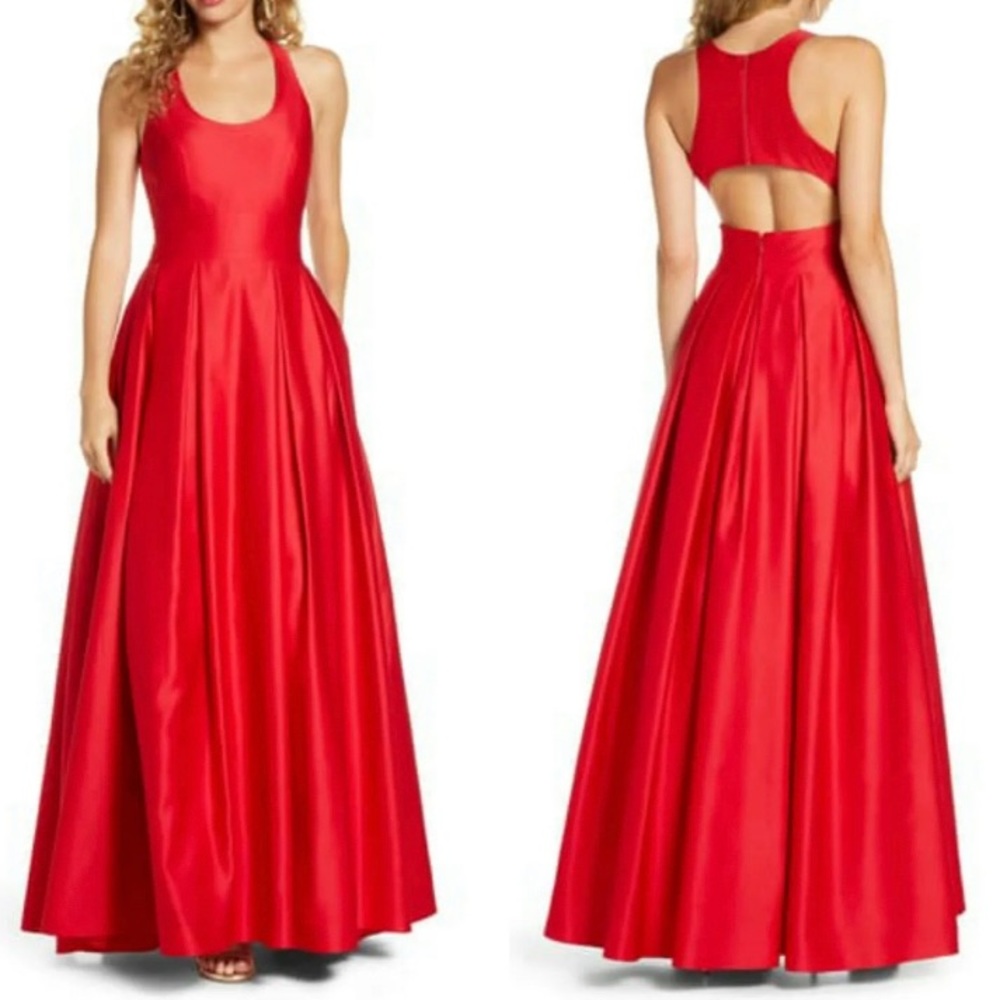 Morgan & Co Red Satin Ballgown Dress Formal Prom Special Occasion sz 9 NWT 4933